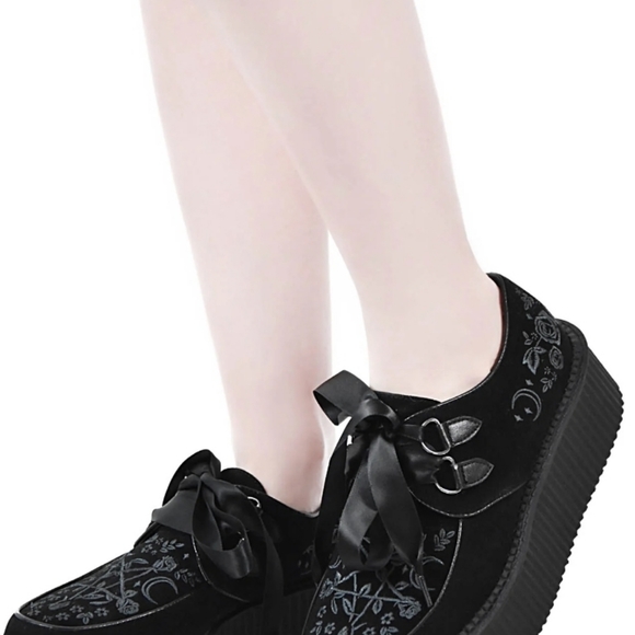 Enchant Me Creepers - Killstar - US Sizes 6 and 7 - Embroidered Velvet Platform - Picture 5 of 6